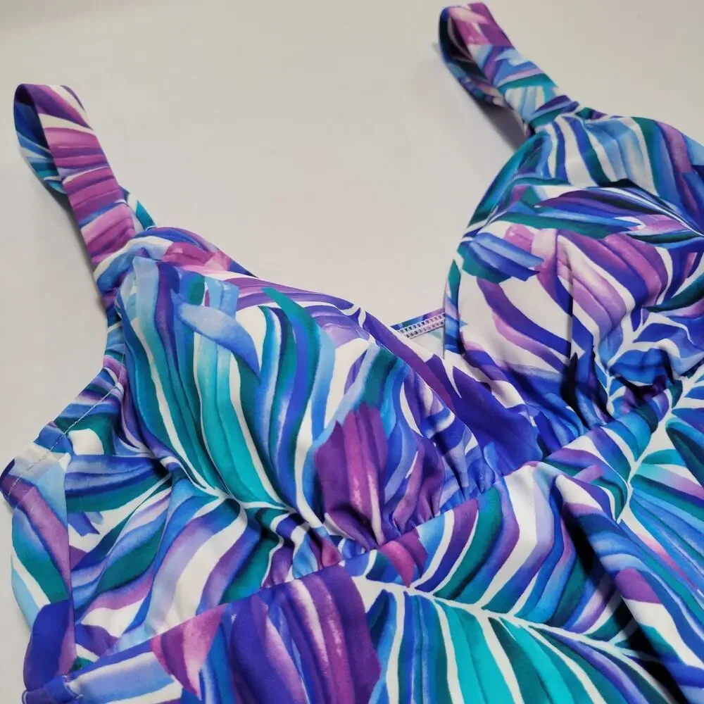 Swim Solutions Tummy-Control Faux-Tankini One-Piece Swimsuit Modest NWT Size 8 - Picture 5 of 13